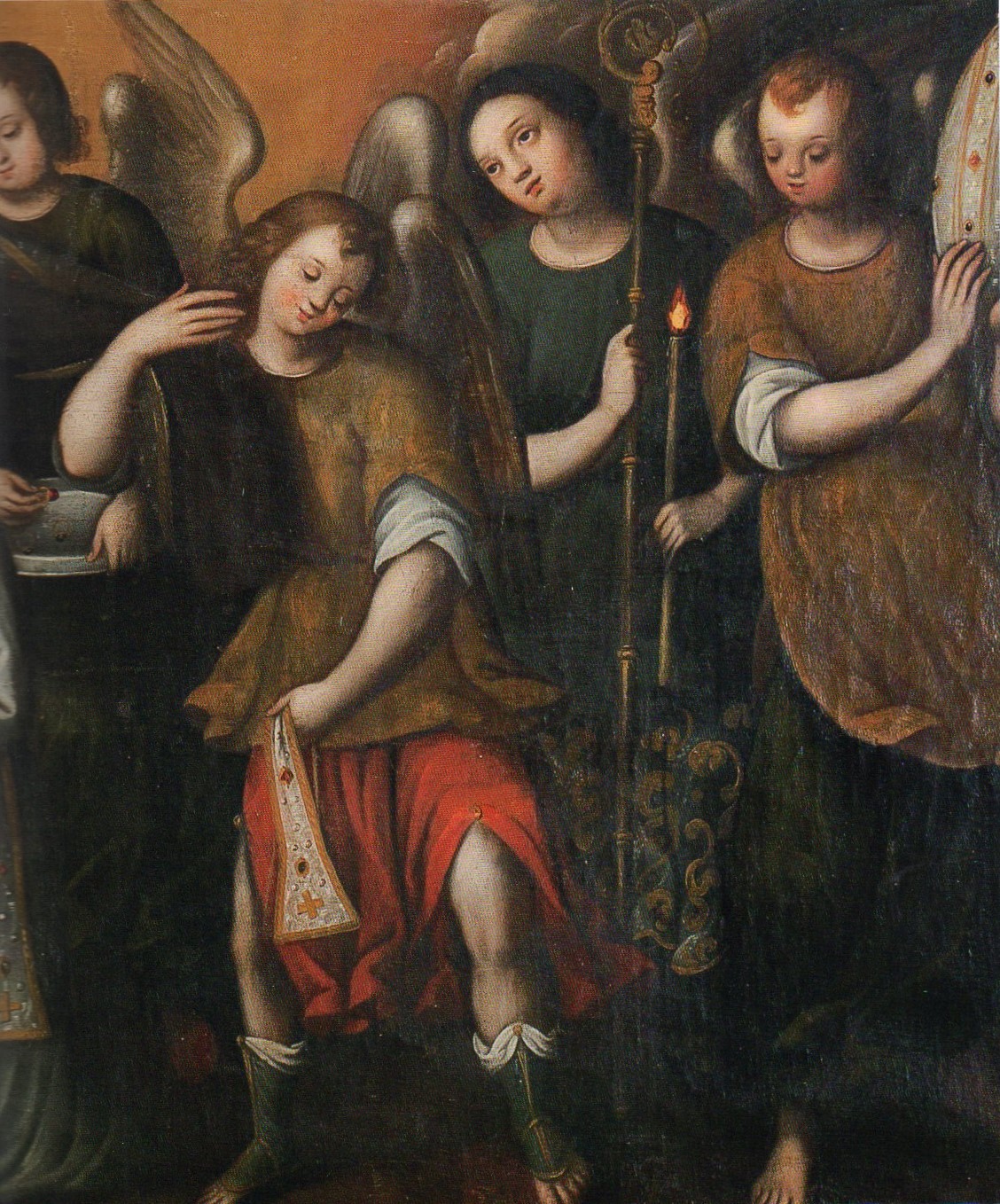 Entrega de la Casulla a San Idelfonso. Anónimo. Óleo sobre Tela. Siglo XVIII (Fracción derecha) 156x86cm. Arquidiócesis de Bogotá