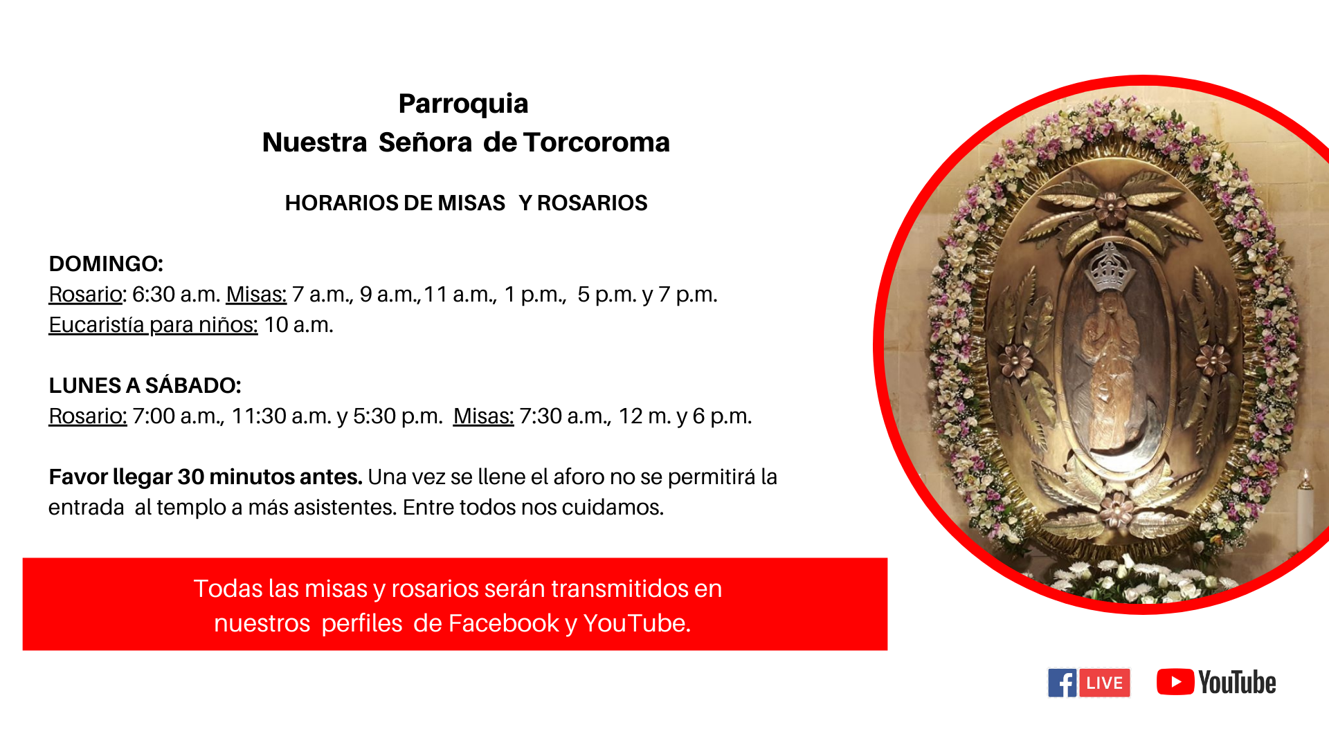 misa TORCOROMATambién puede ver las transmisiones por ? FACEBOOK y YOUTUBE